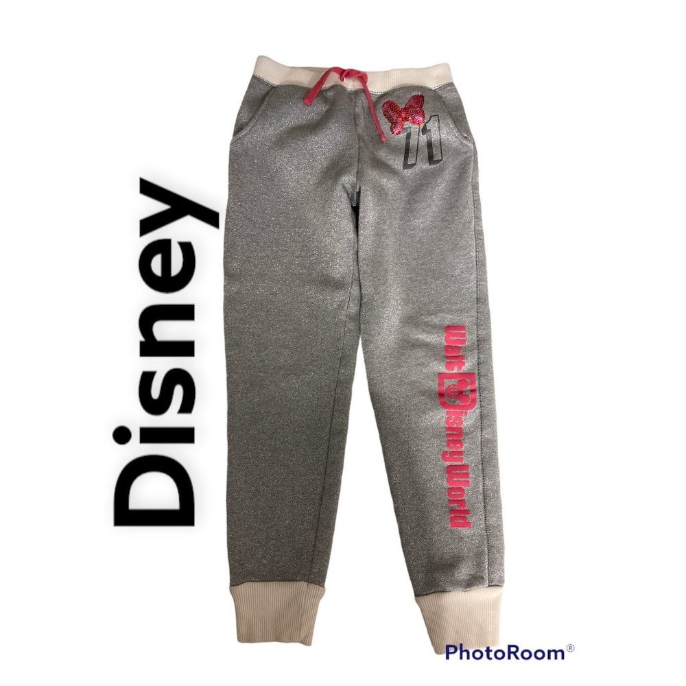 Disney Girls Silver Sparkle Sweatpants Size Large